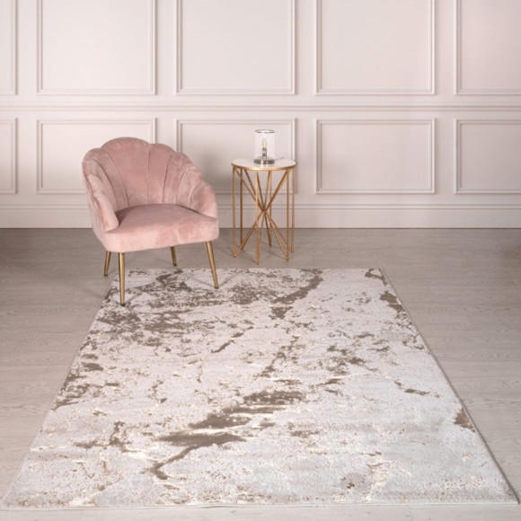 Beige & Gold Metallic Marble Rug - 160x230cm 