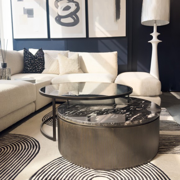 Black & Bronze Marble Nesting Coffee Tables - Set of 2