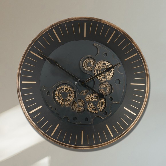 Black & Gold Moving Gears Clock - 80cm