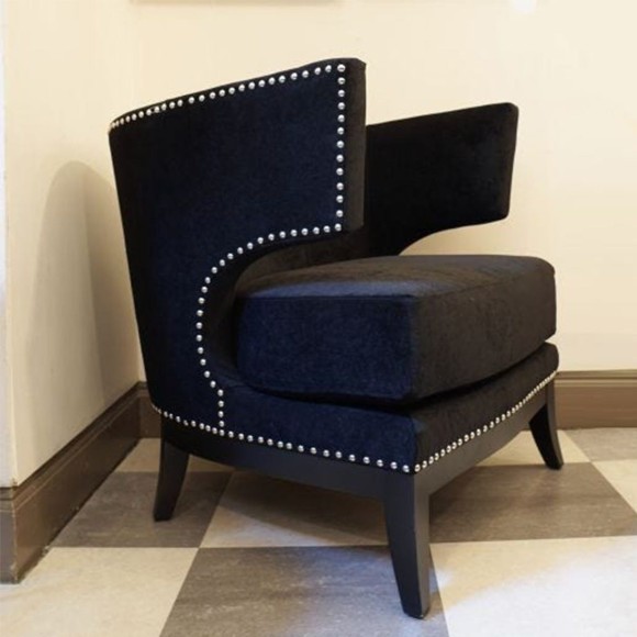 Black Velvet Armchair with Studding