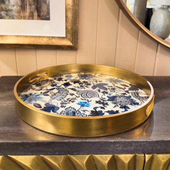 Blue & White Ornate Floral Tray