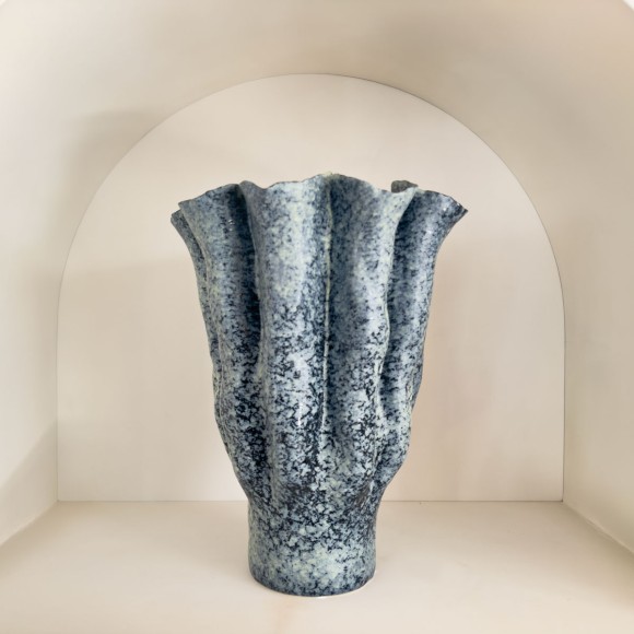Blue Fluted Speckle Organic Vase