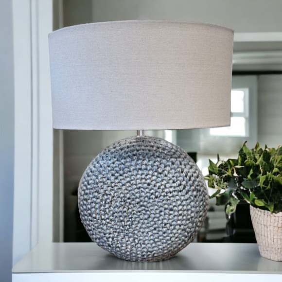 Textured Blue Circular Base Lamp 