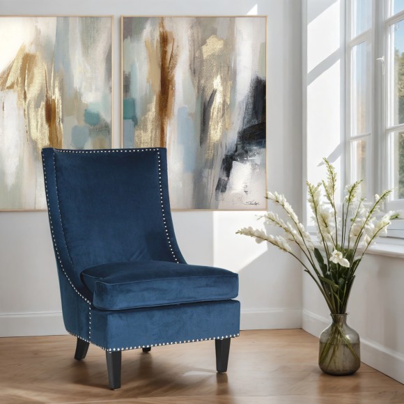 Blue Velvet Chair with Silver Studs