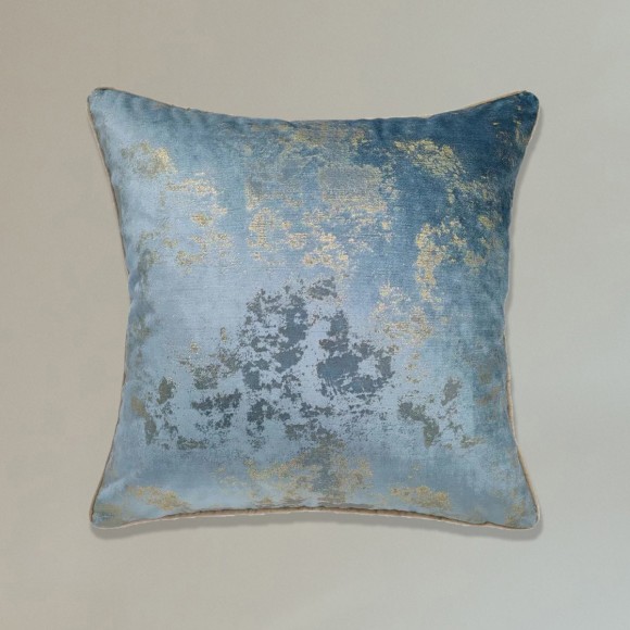 Mid Blue & Gold Metallic Cushion - 43x43cm