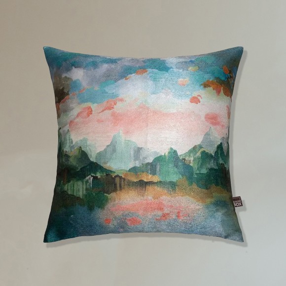 Blue & Pink Pastel Landscape Cushion - 45x45cm