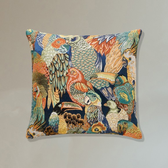 Navy & Orange Tropical Birds Cushion - 45x45cm