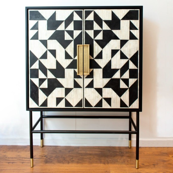 Triangular Bone Inlay Geometric Bar Cabinet