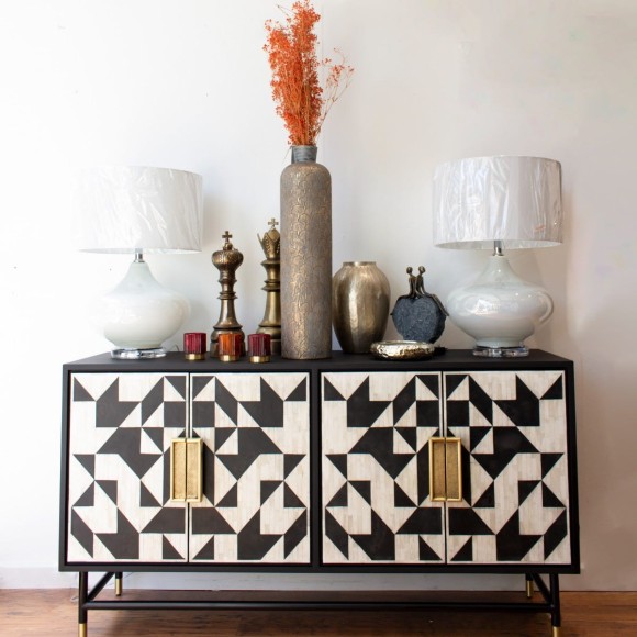 Triangular Bone Inlay Geometric Sideboard