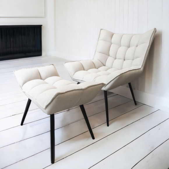 Neutral Padded Lounge Chair & Footstool