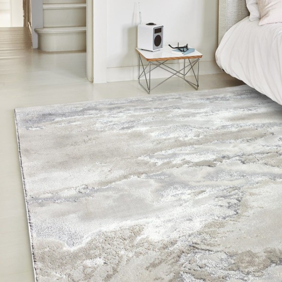 Marbled White & Silver Metallic Rug - 160x230cm