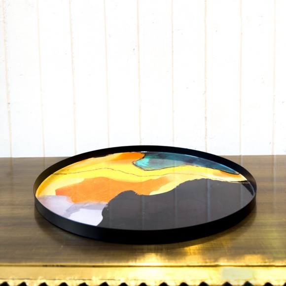Round Colourful Marble Patterned Tray 