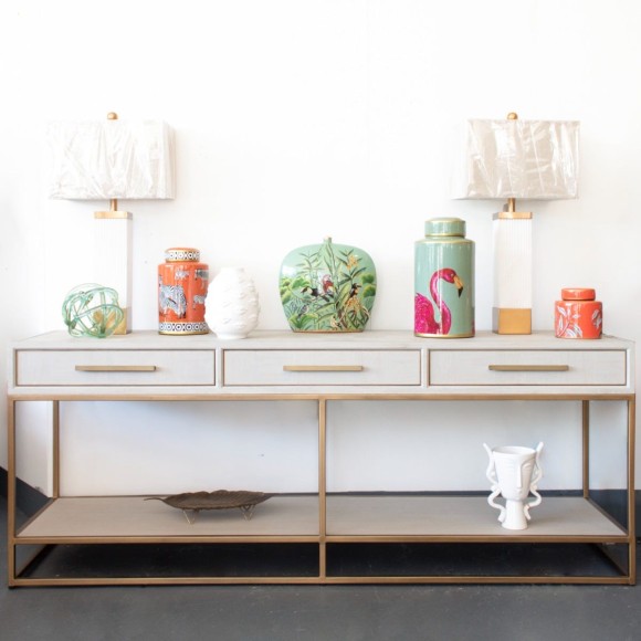 Cream & Gold Parquet 3 Drawer Console