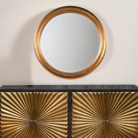 Deep Golden Frame Circular Mirror - Large