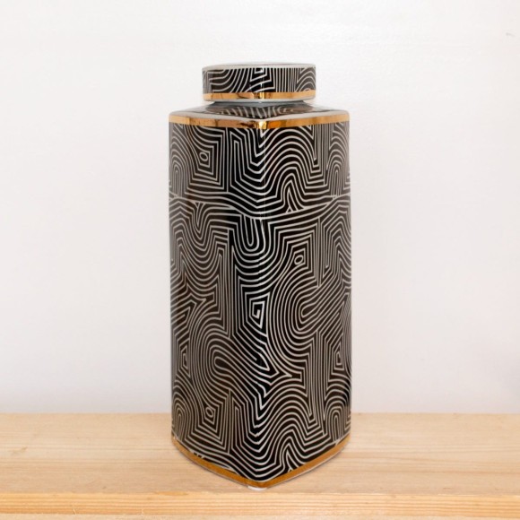 Monochrome & Gold Abstract Triangular Jar - Large