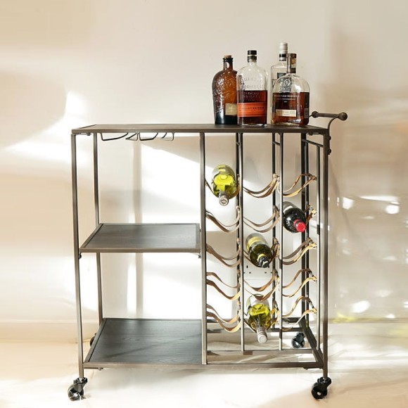 Black Metal & Leather Bar Trolley