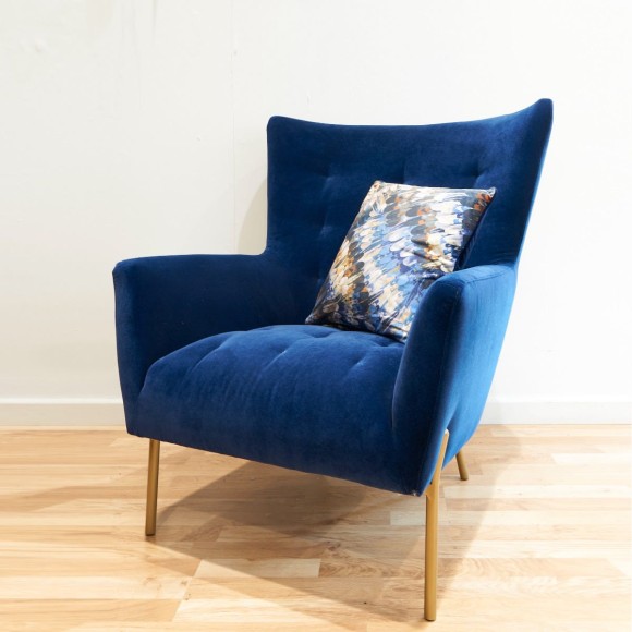 Deep Blue Velvet & Gold Buttonback Chair 