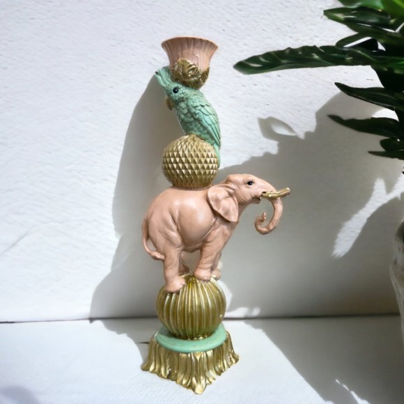 Pink & Mint Balancing Elephant & Bird Candleholder