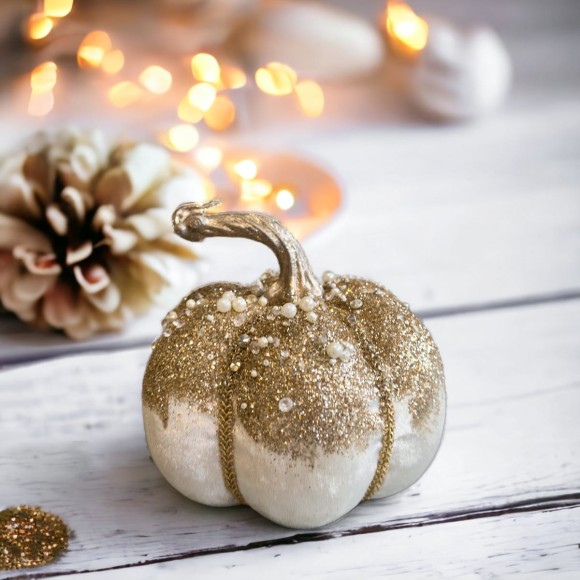Cream Velvet Embellished Pumpkin 
