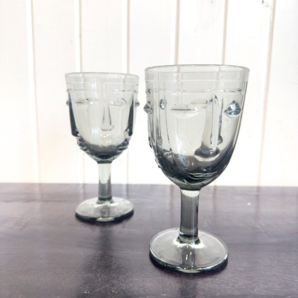 Grey Face Motif Wine Glass