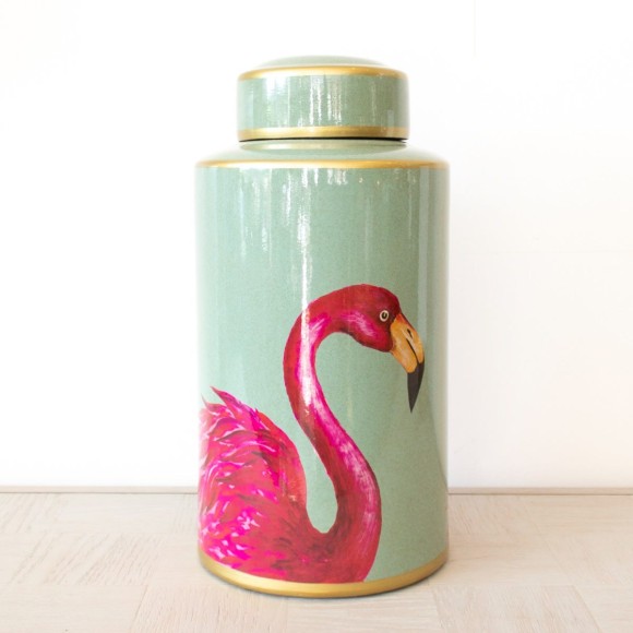 Mint Glossy Flamingo Pattern Jar