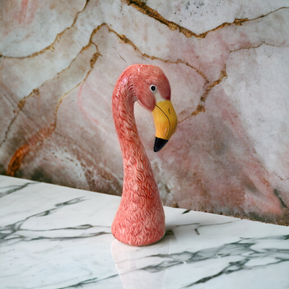Bright Pink Ceramic Flamingo Head Vase - Large 