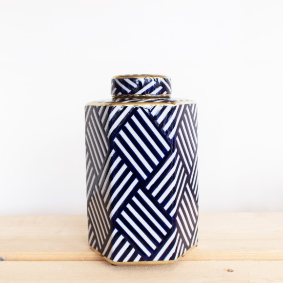 Navy & White Graphic Stripes Jar