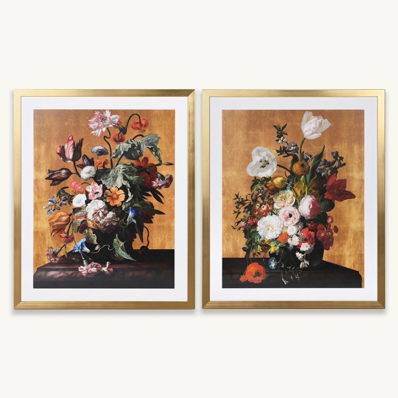 Gold & Vibrant Florals Pictures - Set of 2
