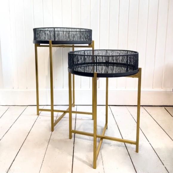 Black Wire & Gold Cross Leg Tables - Set of 2 