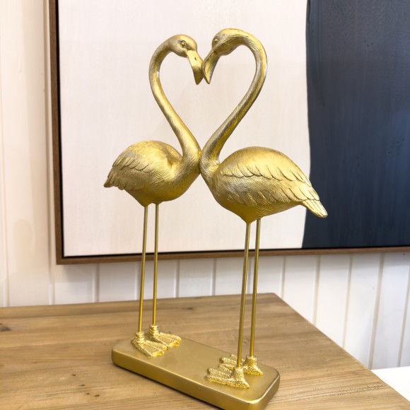 Golden Kissing Flamingos Sculpture