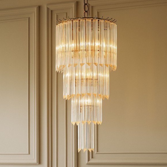 Golden Tiered Glass Chandelier