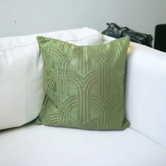 Olive Deco Print Velvet Cushion - 45x45cm 