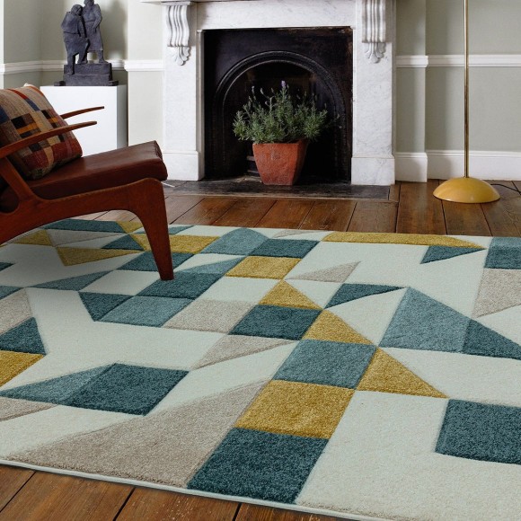 Green Geometric Shapes Rug - 160x230cm