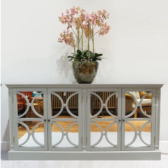 Grey 4 Door Mirrored Sideboard