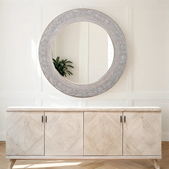 Circular Grey Ornate Mirror