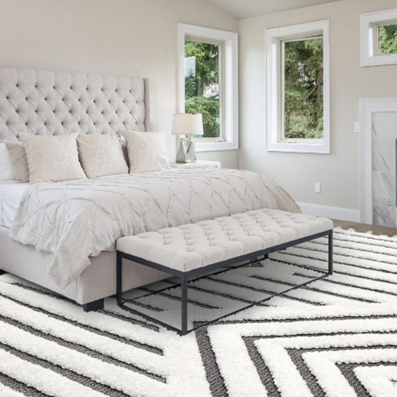 Cream & Grey Zig Zag Fringed Rug - 160x230cm