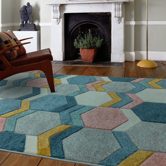 Pastel Multicolour Hexagon Rug - 160x230cm