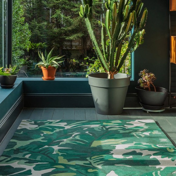 Bright Green Tropical Leaf Rug - 160x230cm