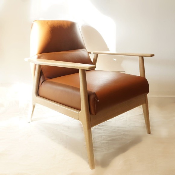 Cognac Leather & Oak Lounge Chair