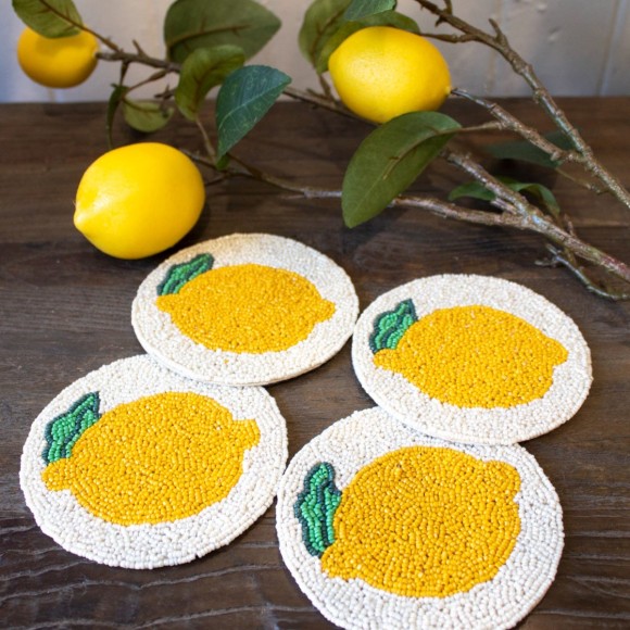 Lemon Embellished Coasters - Set Of 4