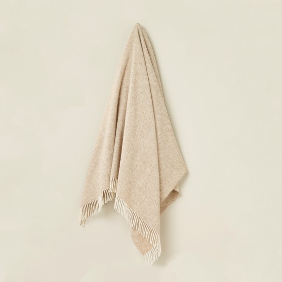 Herringbone British Wool Throw - Light Beige