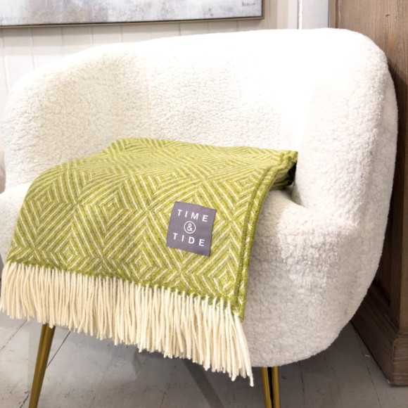 Lambswool Bright Diamond Throw - Lime