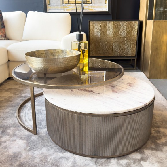 Antique Gold & Marble Nesting Coffee Tables - Set of 2