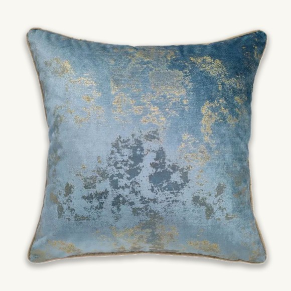 Mid Blue & Gold Metallic Cushion - 43x43cm