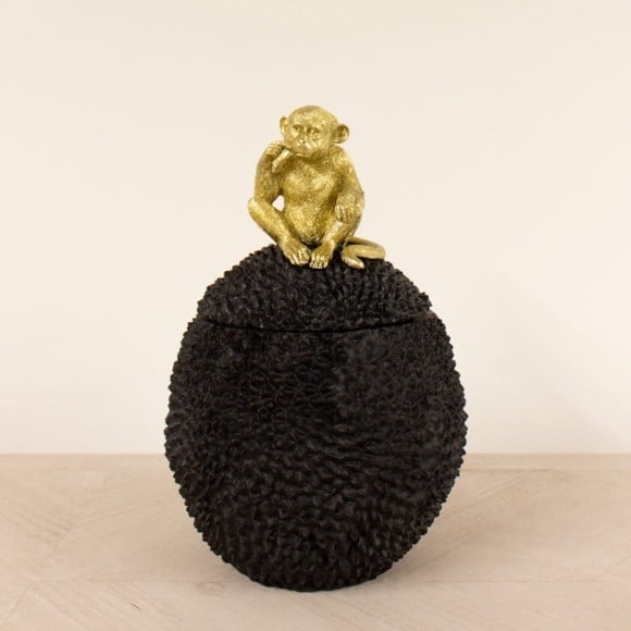 Black Spiked Jar with Gold Monkey Decoration