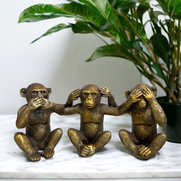 Linked Arm See No Evil Monkeys - Gold