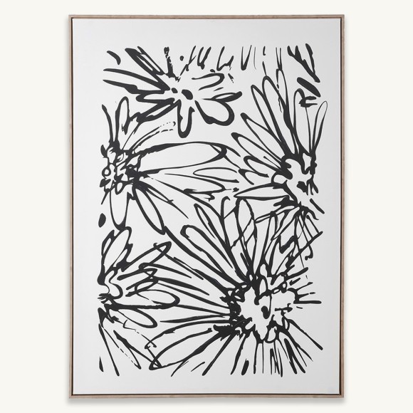 Monochrome Splatter Floral Framed Canvas