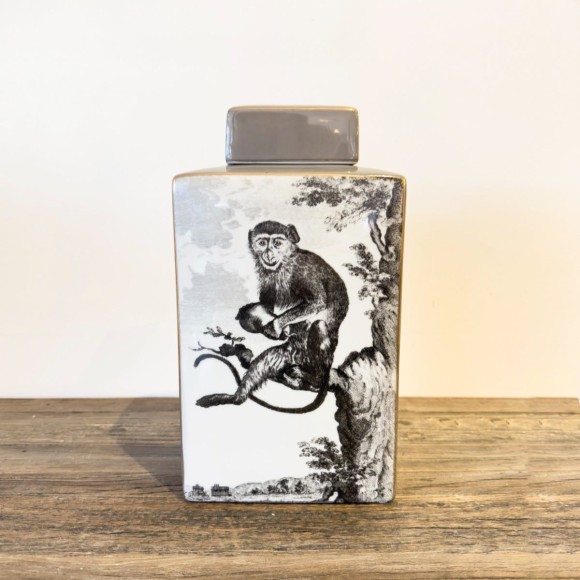 Monochrome Monkey Motif Ginger Jar