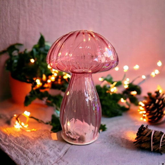 Micro LED Pink Glass Toadstool - Small 