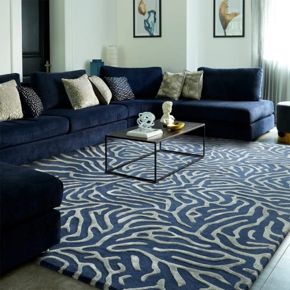 Navy & White Reef Print Rug - 170x240cm